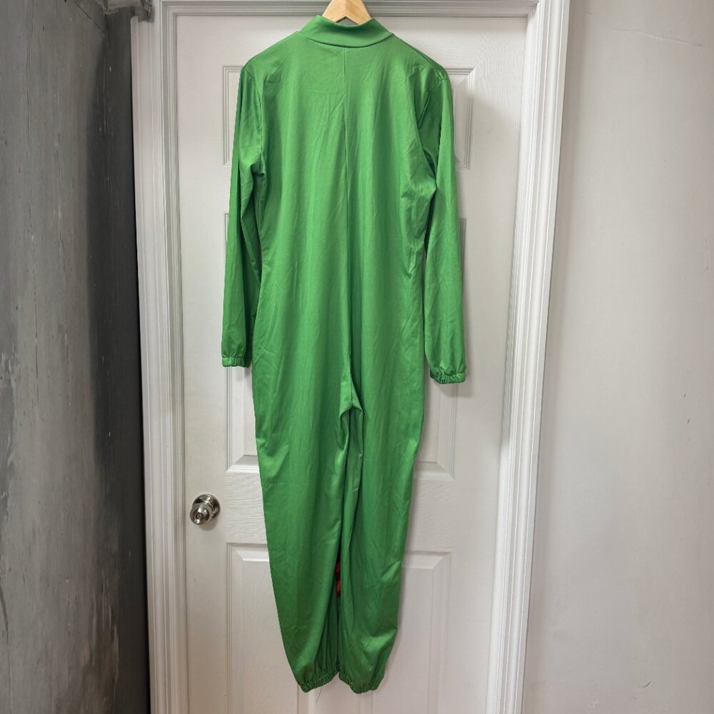 Green Graphic Patchwork Screen Print Zip Unitard … - image 2